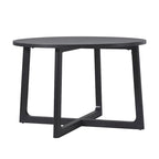 Mesa de comedor redonda de madera maciza con patas geométricas