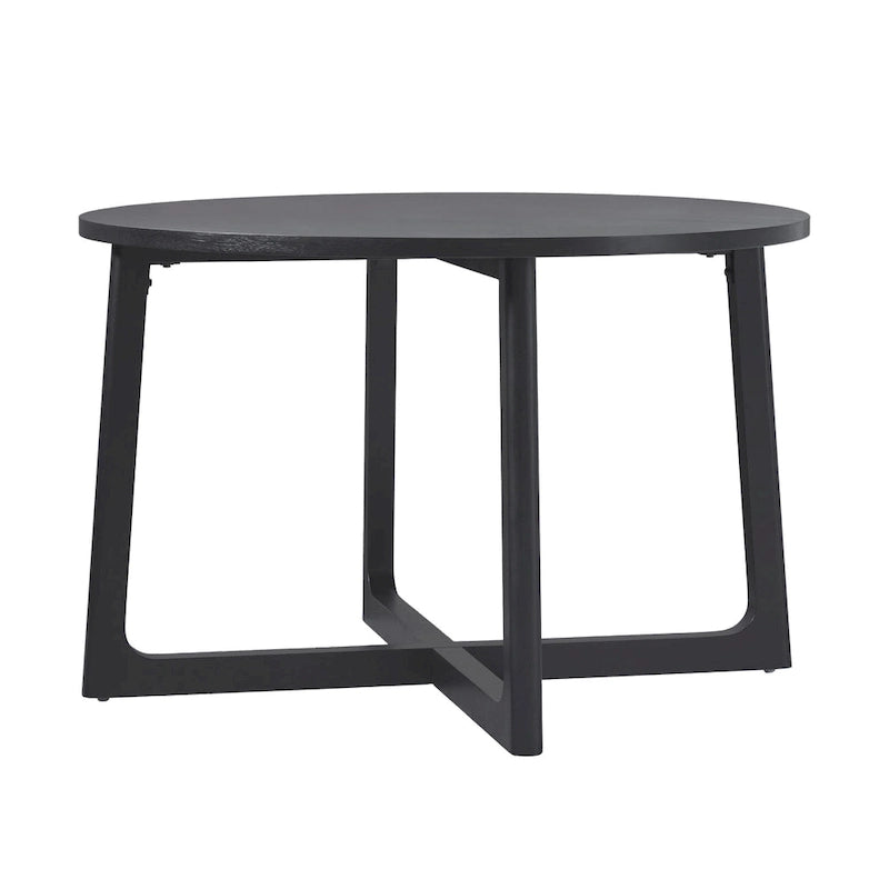 Mesa de comedor redonda de madera maciza con patas geométricas