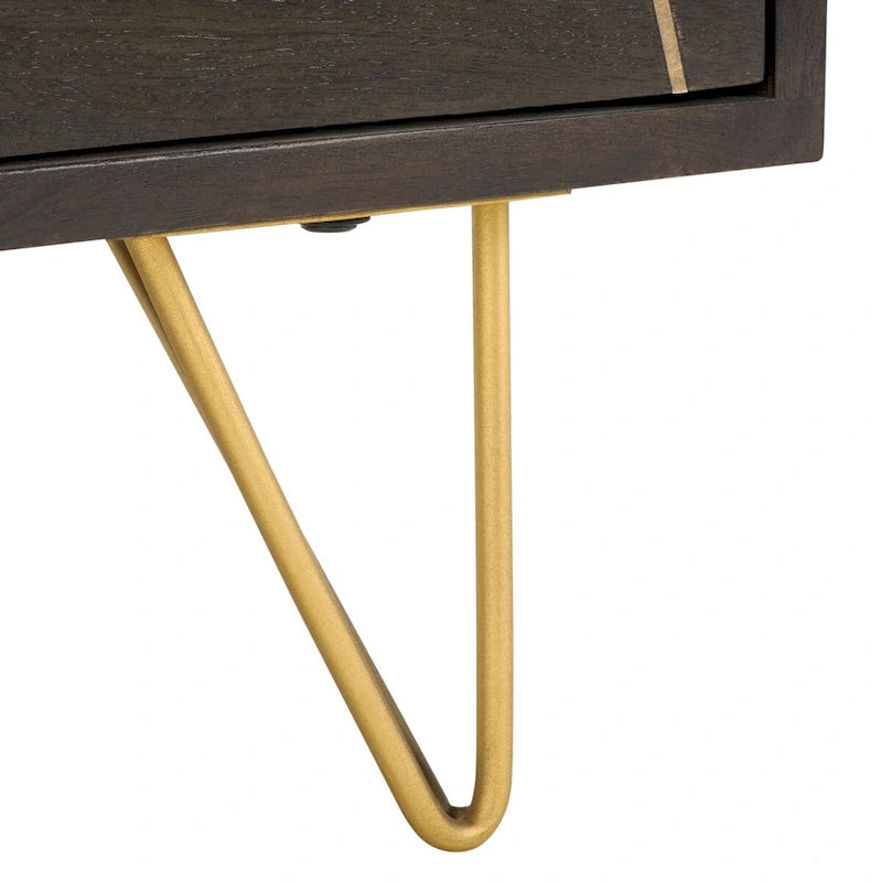 Cómoda de madera de 6 cajones con detalles de incrustaciones de latón
